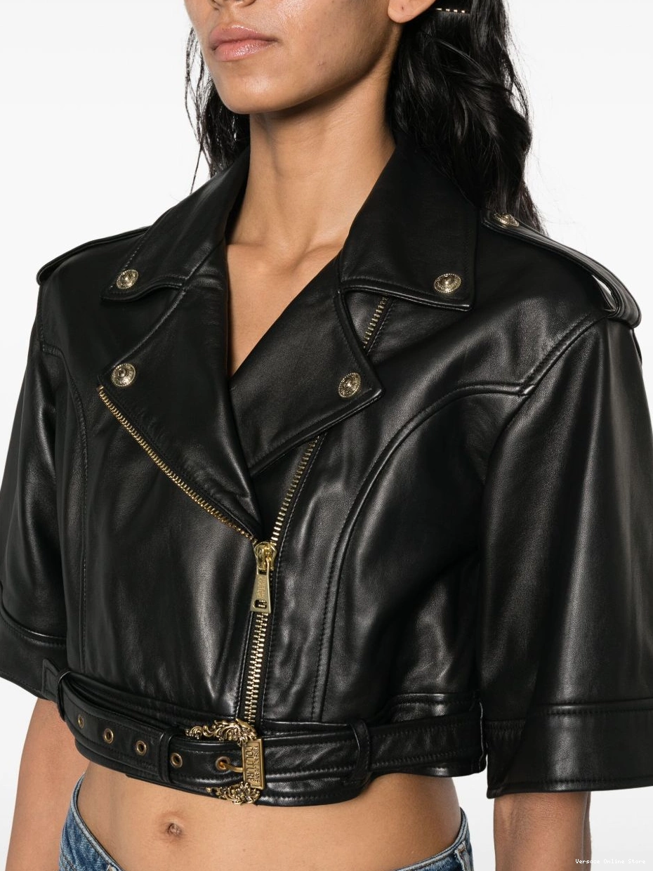 Cheap Versace Women leather cropped Jeans jacket Couture 0812